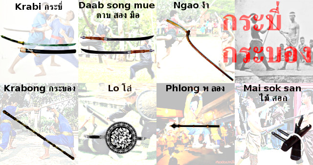 Algunas de las arma utilizadas en Krabi krabong.